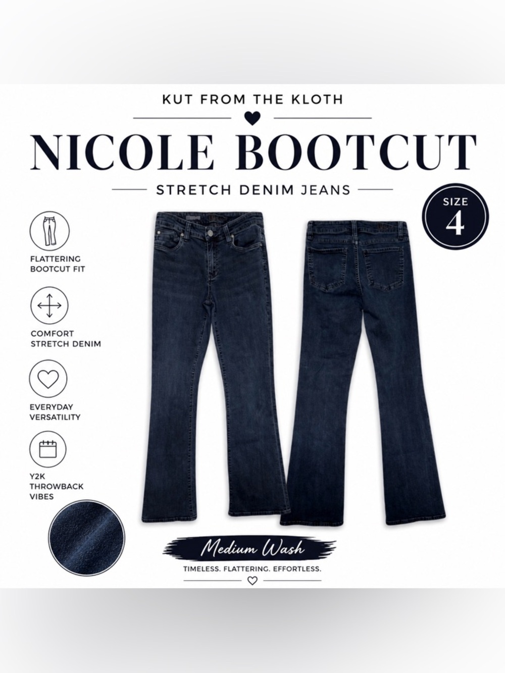 Kut from the Kloth Nicole Bootcut Jeans | Size 4 | Medium Wash Stretch Denim Y2K - Picture 1 of 11